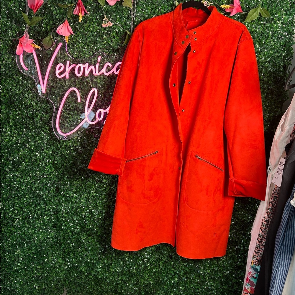 Harve Benard Bright Orange/Red Trench Coat